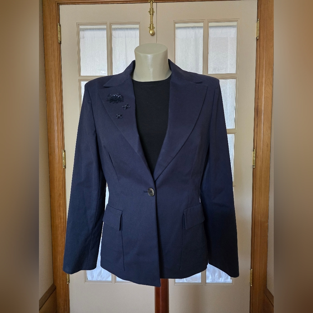 Piazza Sempione (EUC) COTTON/LYCRA Navy Women's Blazer With Embelishment